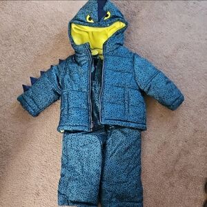Carter's Teal Dot Puffer Jacket with Bright Yellow Lining